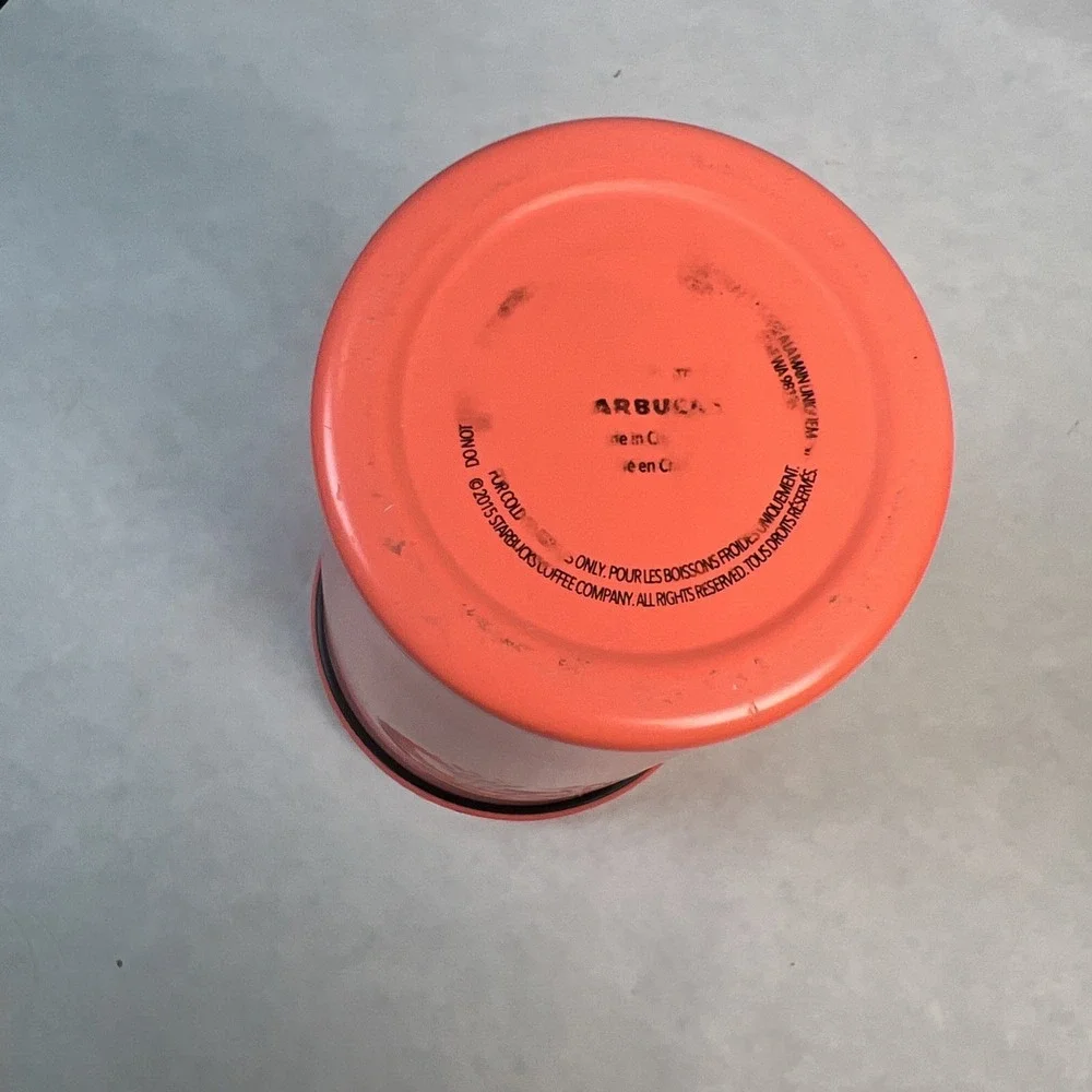 Starbucks Matte Coral Orange Cold Cup Tumbler 16‎ oz 2015 *No Straw